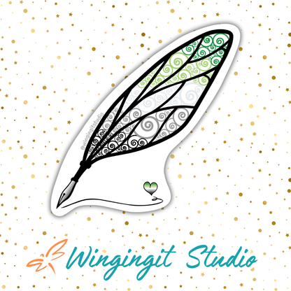 Winged Pen - Aromantic Flag Sticker
