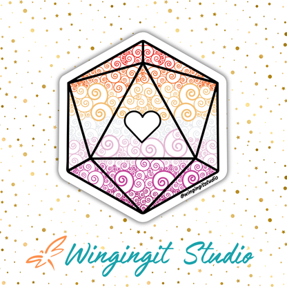 D20 - Lesbian Flag Sticker