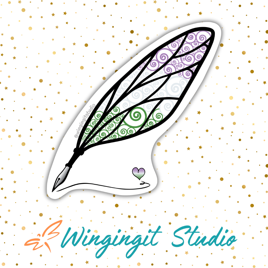 Winged Pen - Genderqueer Flag Sticker
