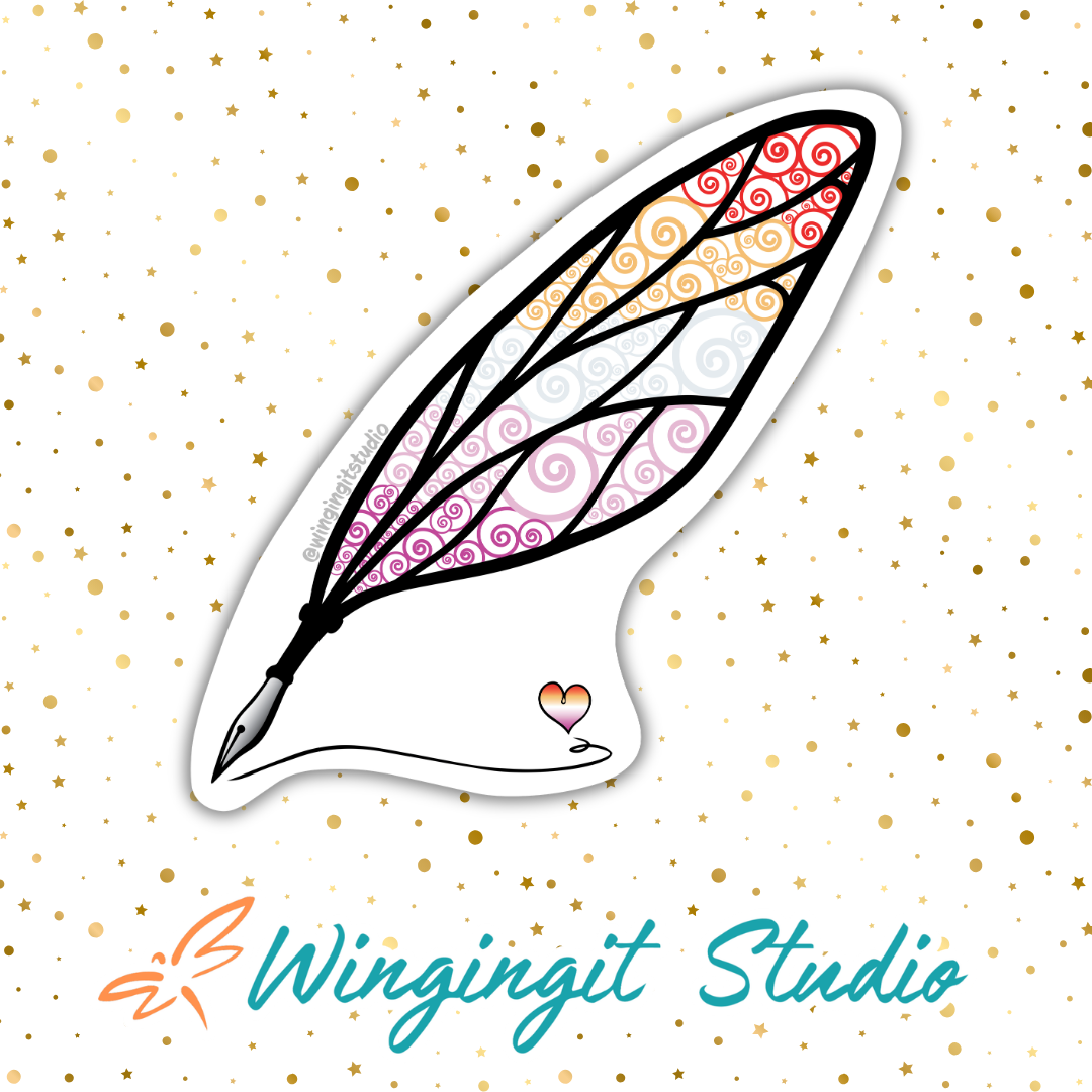 Winged Pen - Lesbian Flag Sticker