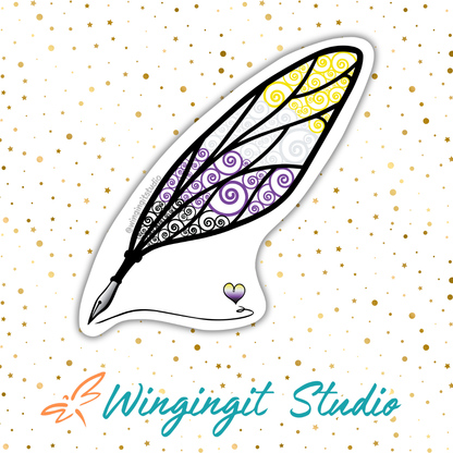 Winged Pen - Nonbinary Flag Sticker