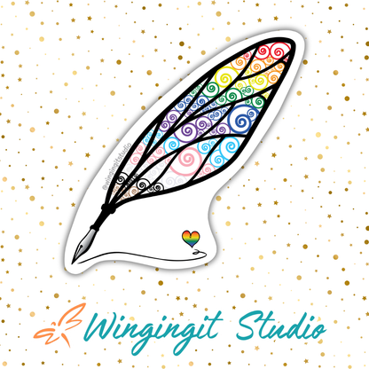 Winged Pen - Pride Flag Sticker