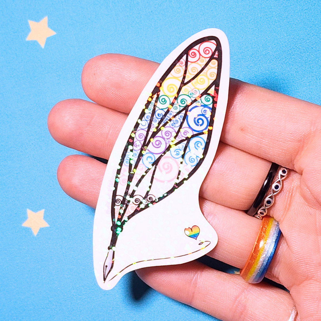 Winged Pen - Pride Flag Sticker