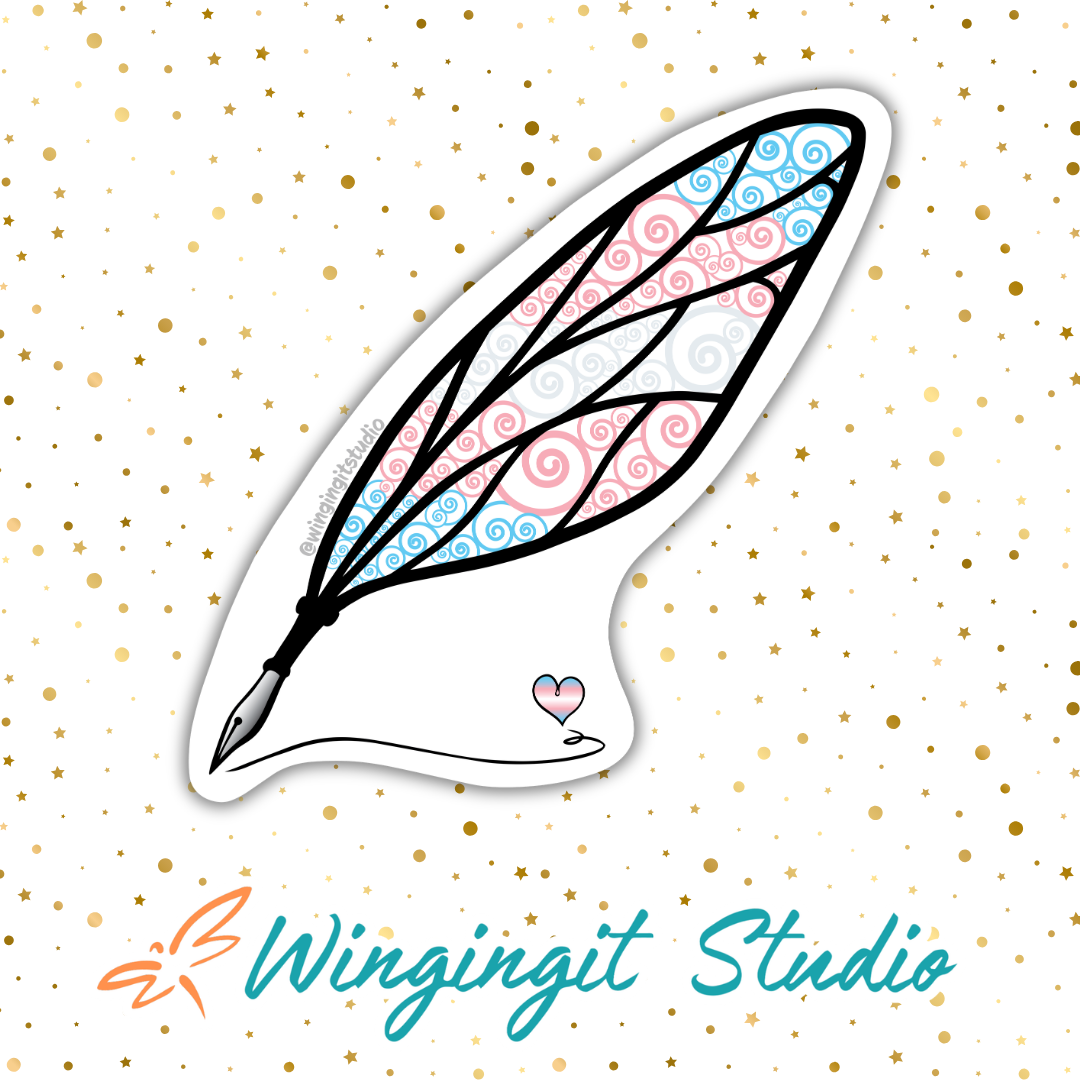 Winged Pen - Trans Flag Sticker