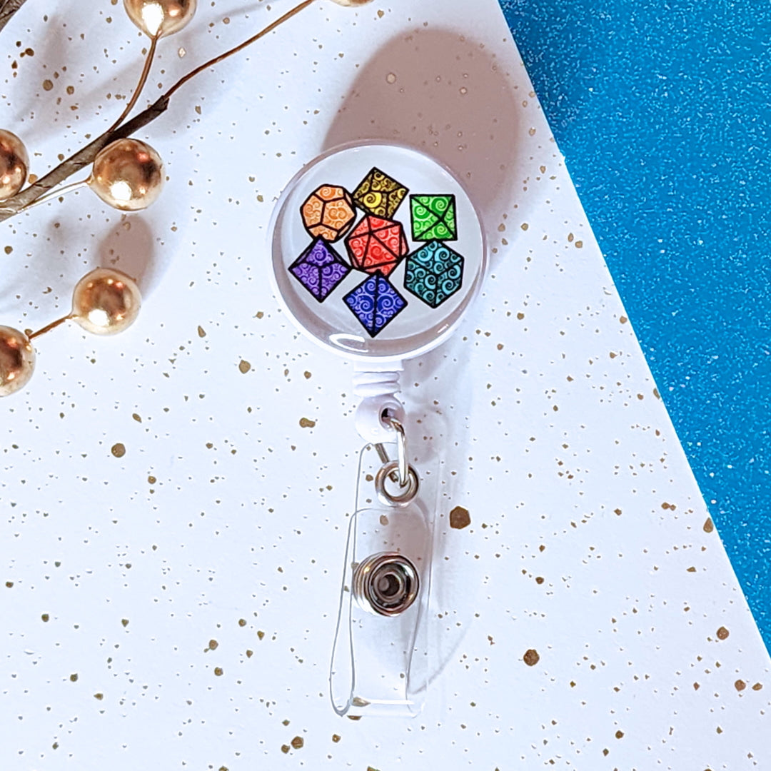 Dice Set Retractable Badge Clip
